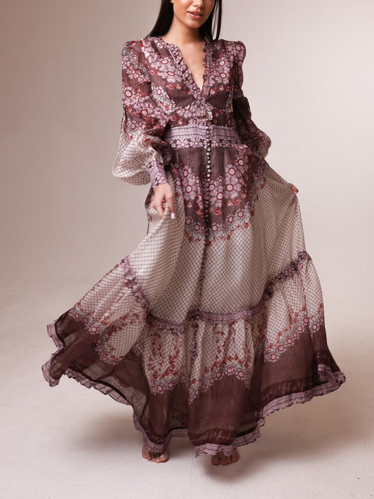 Balloon Sleeves Blend Midi Dress