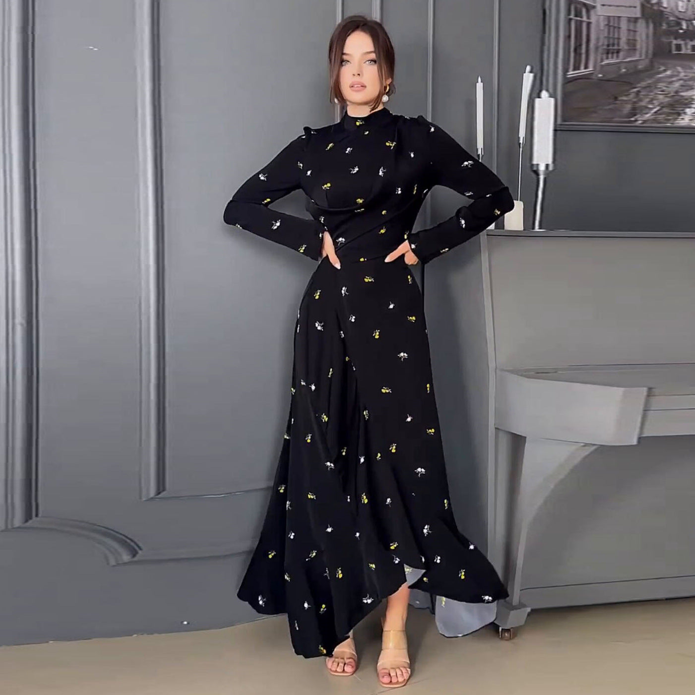 Long-Sleeve Ruffled-Edge Dress