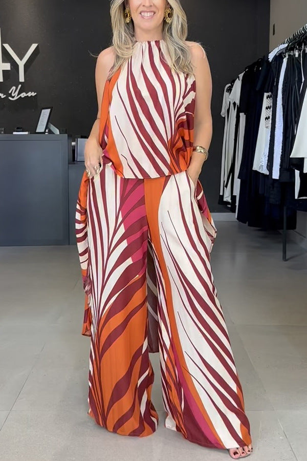Printed Wide-Leg Pants Two-Piece Set