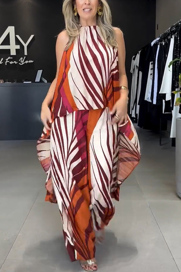 Printed Wide-Leg Pants Two-Piece Set